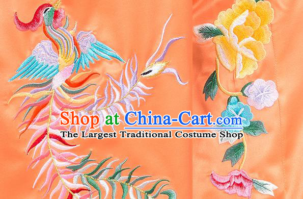 China Traditional Embroidered Phoenix Peony Orange Satin Uniforms Kung Fu Tai Chi Clothing