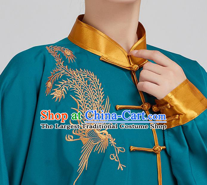 China Top Kung Fu Costumes Embroidered Tai Chi Training Blue Uniforms