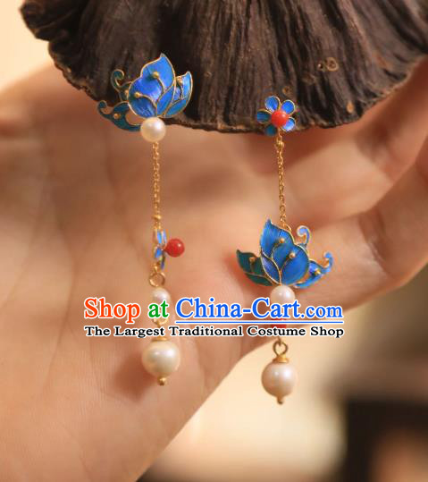 Handmade Chinese Butterfly Plum Ear Accessories Traditional Culture Jewelry Cheongsam Pearls Earrings