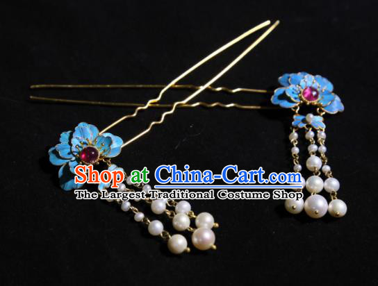 Chinese Handmade Garnet Hairpin Traditional Hair Jewelry Ancient Qing Dynasty Palace Lady Tassel Hair Stick