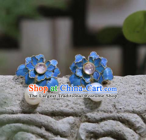 Handmade Chinese Pearl Ear Accessories Traditional Culture Jewelry Cheongsam Pink Tourmaline Earrings