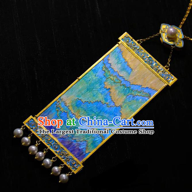 China Traditional Landscape Necklace Accessories Handmade Necklet Cloisonne Pendant