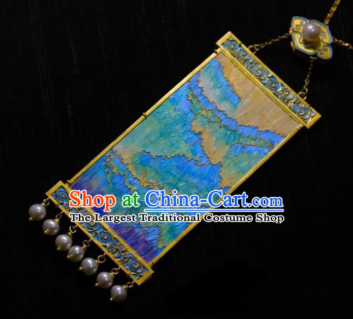 China Traditional Landscape Necklace Accessories Handmade Necklet Cloisonne Pendant