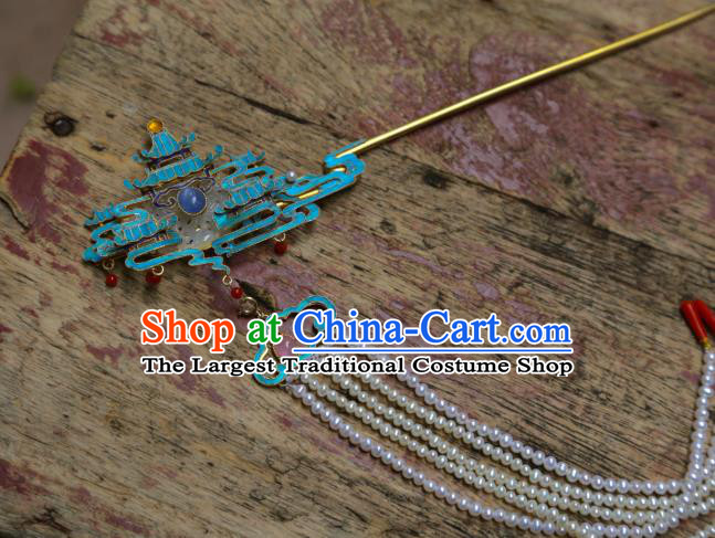 Chinese Handmade Jade Hairpin Traditional Hair Jewelry Ancient Ming Dynasty Empress Hair Stick Tassel Step Shake