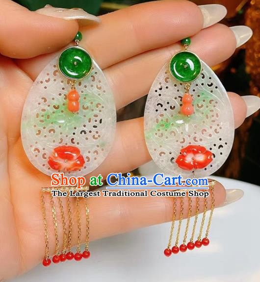 Handmade Chinese Jadeite Ear Accessories Traditional Culture Jewelry Cheongsam Silver Earrings