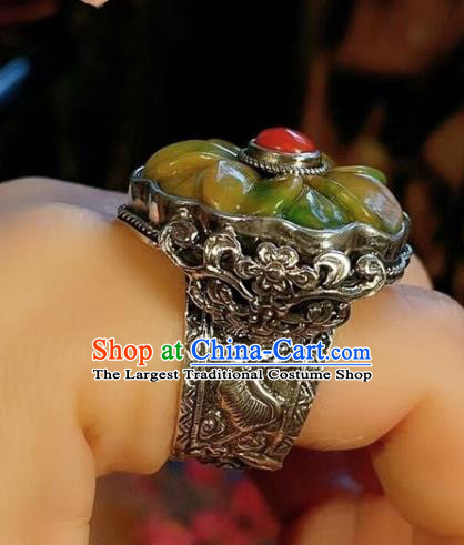 Chinese National Jadeite Ring Jewelry Traditional Handmade Silver Circlet Accessories