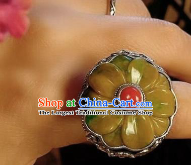 Chinese National Jadeite Ring Jewelry Traditional Handmade Silver Circlet Accessories