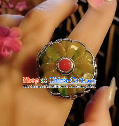 Chinese National Jadeite Ring Jewelry Traditional Handmade Silver Circlet Accessories