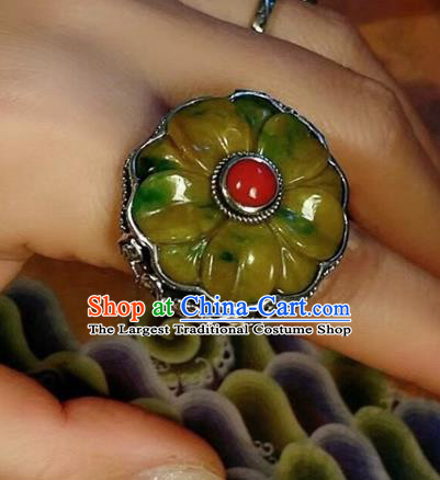 Chinese National Jadeite Ring Jewelry Traditional Handmade Silver Circlet Accessories