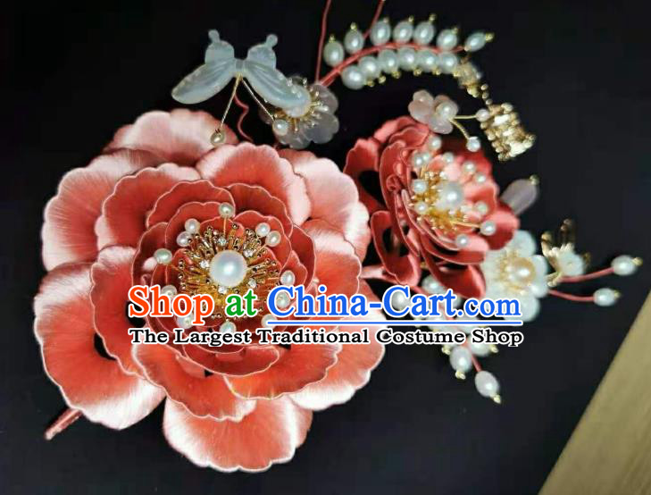 China Traditional Soong Dynasty Hairpin Hair Accessories Handmade Ancient Princess Pink Peony Hair Stick