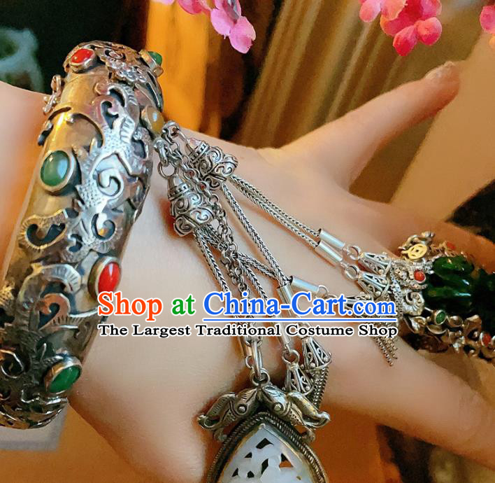 Top Chinese National Silver Bracelet Jewelry Traditional Handmade Accessories Gems Bangle
