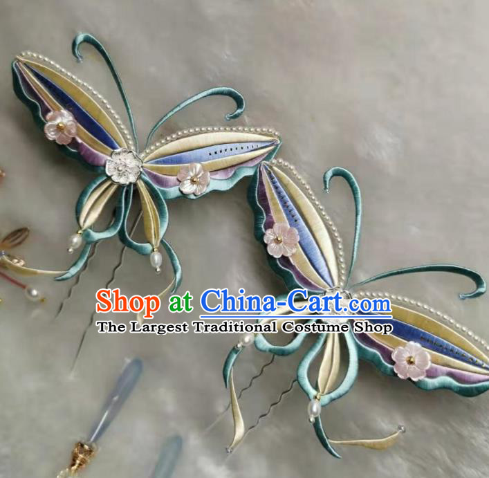 China Traditional Hair Accessories Song Dynasty Pearls Hairpin Handmade Ancient Princess Silk Dragonfly Hair Stick