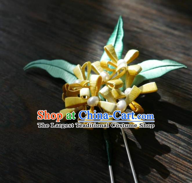 China Traditional Hair Accessories Ming Dynasty Silk Osmanthus Hairpin Handmade Ancient Princess Hair Stick
