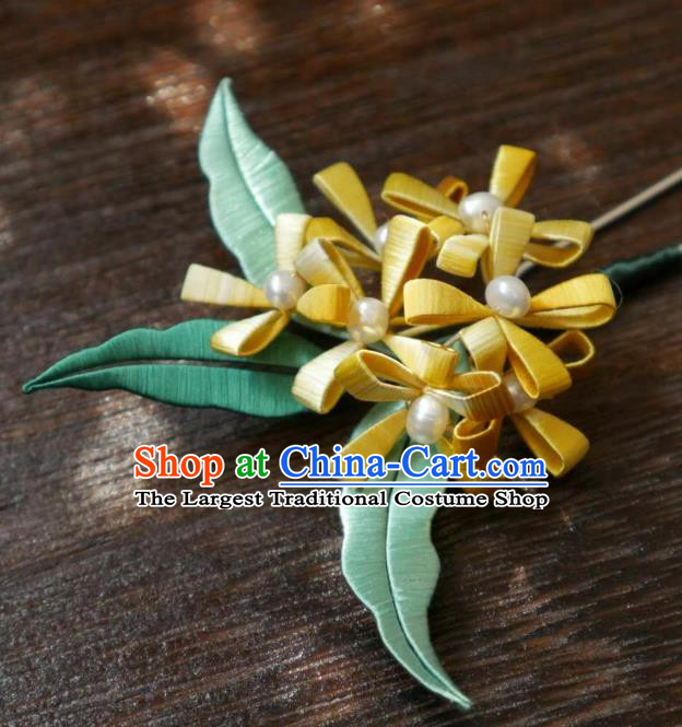 China Traditional Hair Accessories Ming Dynasty Silk Osmanthus Hairpin Handmade Ancient Princess Hair Stick