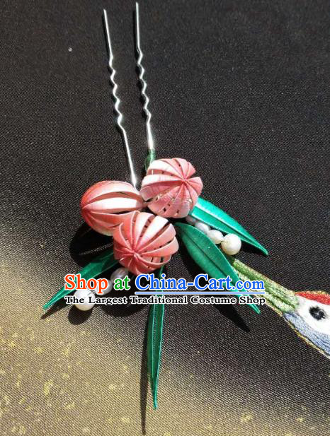 China Handmade Ancient Princess Silk Peach Hair Stick Traditional Hair Accessories Song Dynasty Hairpin