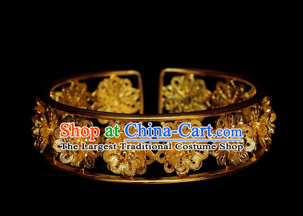 Handmade Chinese Wedding Bangle Jewelry Traditional Ming Dynasty Empress Golden Bracelet Accessories