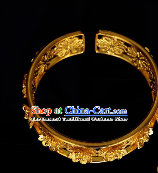 Handmade Chinese Wedding Bangle Jewelry Traditional Ming Dynasty Empress Golden Bracelet Accessories