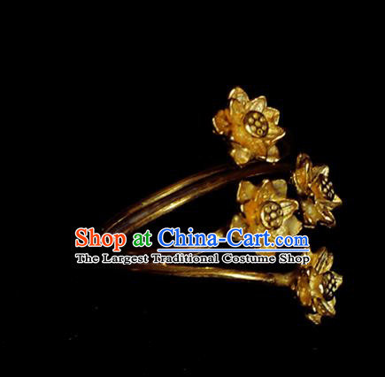 Handmade Chinese Traditional Golden Lotus Ring Accessories Wedding Circlet Jewelry