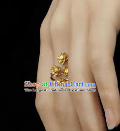 Handmade Chinese Traditional Golden Lotus Ring Accessories Wedding Circlet Jewelry