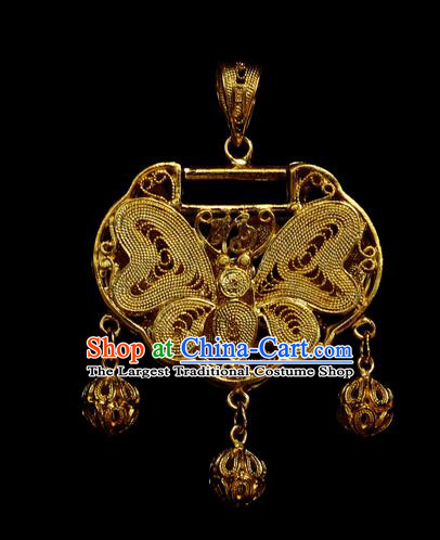 China Traditional Ming Dynasty Necklace Accessories Ancient Princess Golden Necklet Pendant