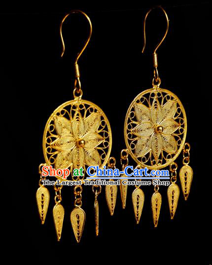 Chinese Traditional Handmade Golden Dreamcatcher Earrings Accessories National Cheongsam Ear Jewelry