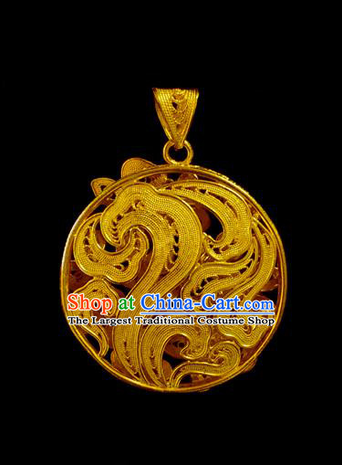 China Traditional Ming Dynasty Golden Necklace Accessories Ancient Princess Filigree Butterfly Flowers Necklet Pendant