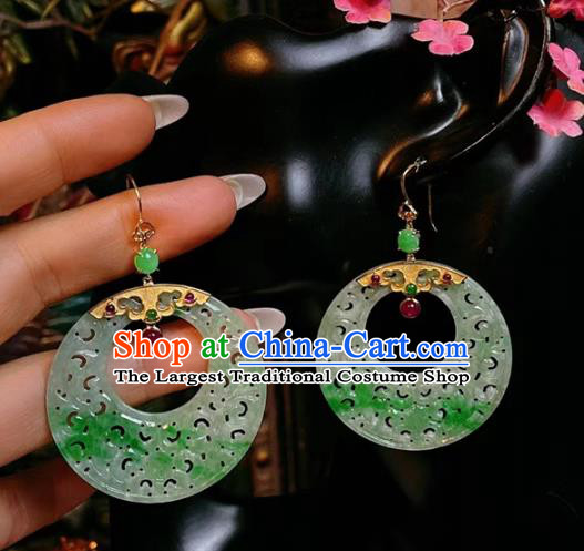 Chinese National Jadeite Earrings Traditional Jewelry Handmade Tourmaline Ear Accessories