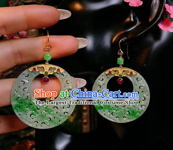 Chinese National Jadeite Earrings Traditional Jewelry Handmade Tourmaline Ear Accessories