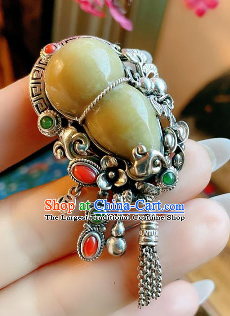 Top Chinese National Jadeite Gourd Ring Jewelry Traditional Handmade Accessories Silver Circlet
