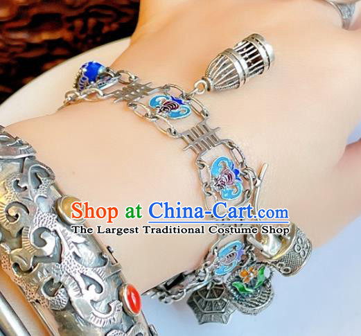 Handmade Chinese Cloisonne Fish Bat Bracelet Accessories Traditional Culture Jewelry Silver Bangle