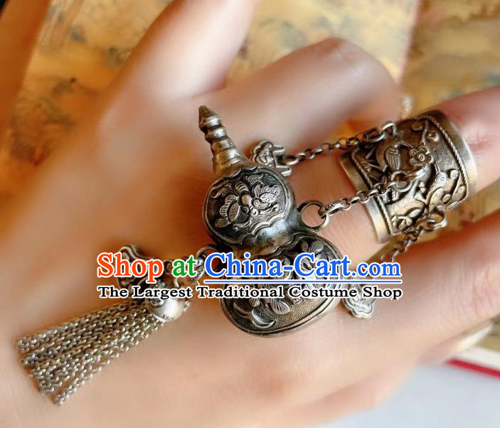 Top Chinese National Silver Gourd Tassel Ring Jewelry Traditional Handmade Wedding Accessories Circlet