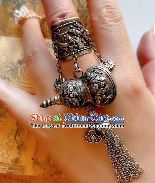 Top Chinese National Silver Gourd Tassel Ring Jewelry Traditional Handmade Wedding Accessories Circlet