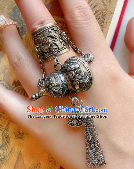Top Chinese National Silver Gourd Tassel Ring Jewelry Traditional Handmade Wedding Accessories Circlet
