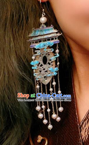 High Quality Chinese National Jadeite Earrings Traditional Jewelry Handmade Pearls Tassel Jade Ear Accessories