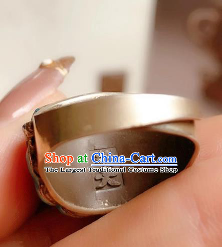 Chinese National Blueing Silver Ring Jewelry Traditional Handmade Accessories Retro Carving Lion Circlet