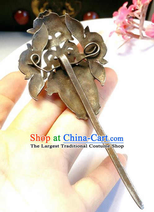 China Traditional Court Hair Accessories Handmade Qing Dynasty Silver Hair Stick Classical Blueing Vase Hairpin