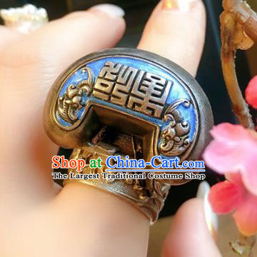 Chinese National Carving Bat Blueing Ring Jewelry Traditional Handmade Accessories Silver Lock Circlet
