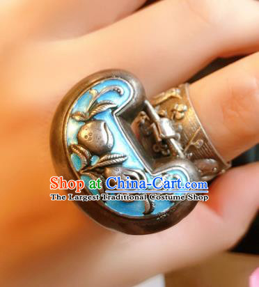 Chinese National Carving Bat Blueing Ring Jewelry Traditional Handmade Accessories Silver Lock Circlet
