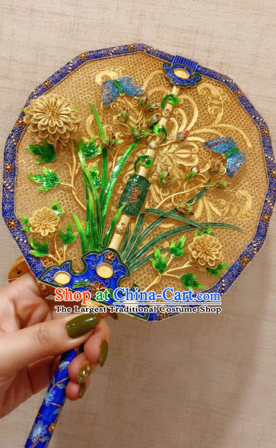 China Traditional Collection Qing Dynasty Palace Fan Handmade Ancient Imperial Consort Cloisonne Fan