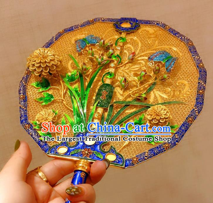 China Traditional Collection Qing Dynasty Palace Fan Handmade Ancient Imperial Consort Cloisonne Fan