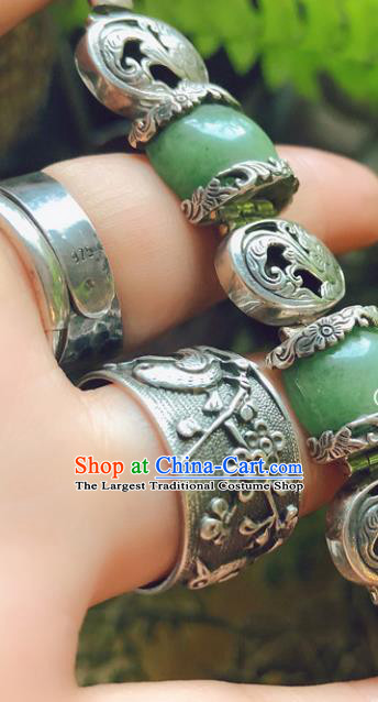 China Traditional Aventurine Bracelet Accessories Handmade National Silver Carving Bangle