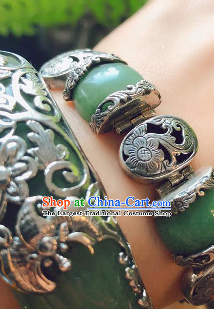 China Traditional Aventurine Bracelet Accessories Handmade National Silver Carving Bangle