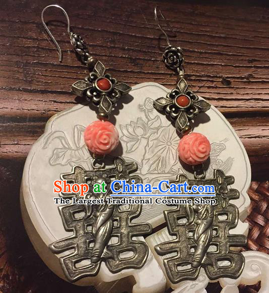 Chinese National Silver Earrings Traditional Jewelry Handmade Wedding Ear Accessories