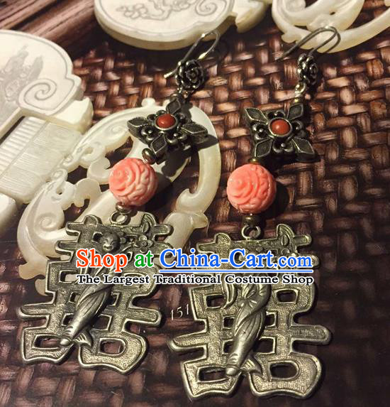 Chinese National Silver Earrings Traditional Jewelry Handmade Wedding Ear Accessories