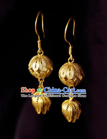 Chinese Traditional Qing Dynasty Palace Golden Earrings Accessories Ancient Court Empress Ear Jewelry