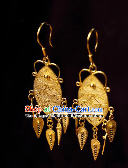 Chinese Ancient Queen Tassel Ear Jewelry Traditional Hanfu Golden Earrings Accessories