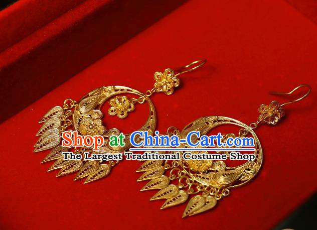 Chinese Ancient Empress Ear Jewelry Traditional Hanfu Golden Plum Blossom Earrings Accessories