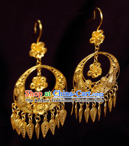 Chinese Ancient Empress Ear Jewelry Traditional Hanfu Golden Plum Blossom Earrings Accessories