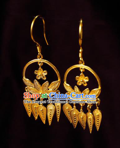 Chinese Traditional Hanfu Golden Lotus Earrings Accessories Ancient Empress Ear Jewelry