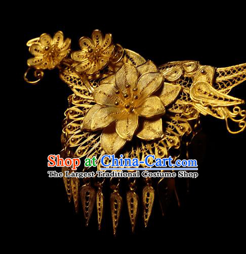 China Handmade Ming Dynasty Golden Tassel Hairpin Traditional Hair Accessories Ancient Empress Lotus Hair Stick